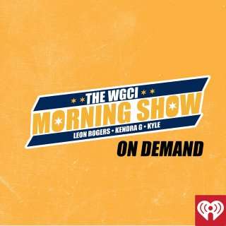 A logo with "THE WGCI MORNING SHOW" in bold text against an orange background, featuring names "Leon Rogers," "Kendra G," and "Kyle" below, and "ON DEMAND" highlighted. iHeartRadio logo appears in the bottom right.