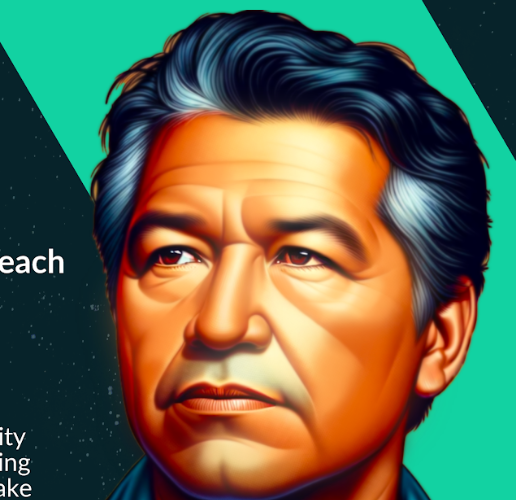 A detailed illustration of a man with grey-streaked black hair looks upward thoughtfully against a teal and dark background. Text reads: "Teach. Clarity. Make."